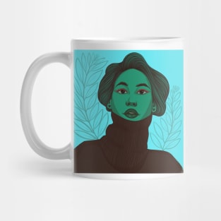 Turtle neck girl in blue Mug